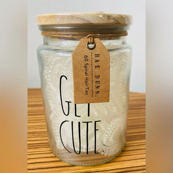 Rae Dunn Clear Glass Jar with Spiral Hair Ties - Picture 1 of 3